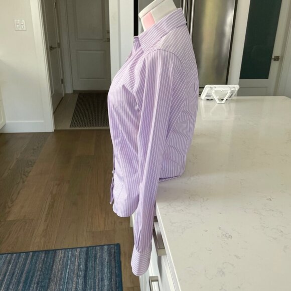 Brooks Brothers Petite Fitted LS Button Down Striped Blouse Purple Wht Sz 4P - Picture 3 of 11
